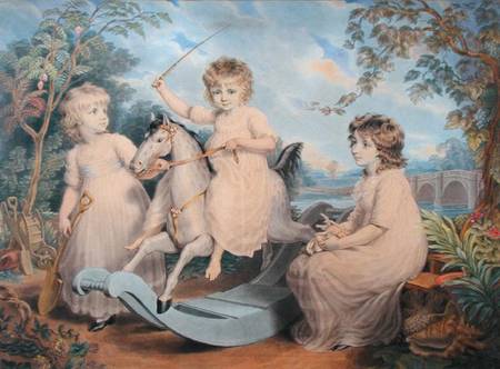 Portrait Group of three Children, possibly Sophie, Charles and Frances Burney  on a Edward Francis Burney