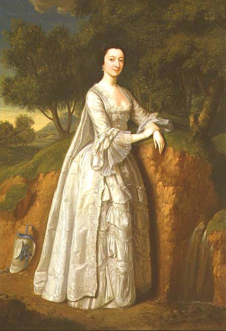 Elizabeth Montague standing in a Wooded Landscape a Edward Haytley