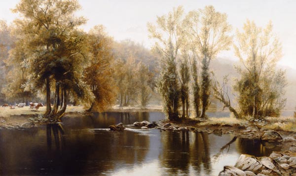 Extensive River Landscape with Cattle a Edward J. Duval
