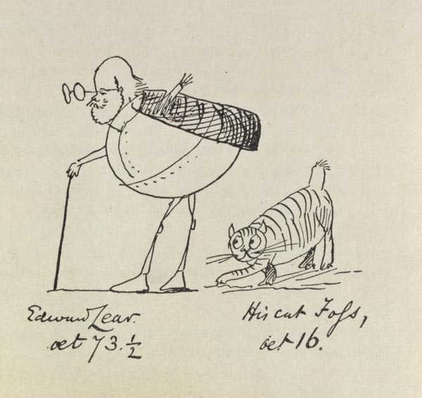 Edward Lear Aged 73 and a Half and His Cat Foss, Aged 16 (litho) a Edward Lear