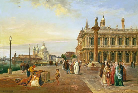 On the Piazza in Venice in the background of Santa Maria della Salute a Edward Pritchett