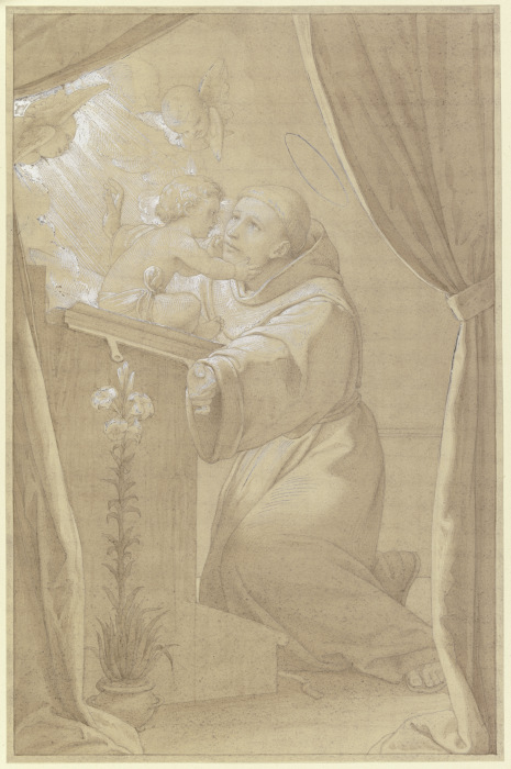 Der Heilige Antonius von Padua, dem das Jesuskind im Gebet erscheint a Edward von Steinle