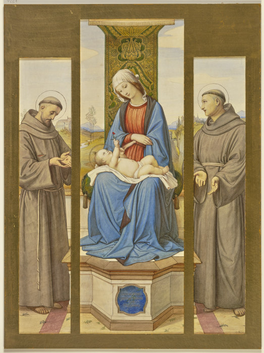 Madonna auf dem Thron, daneben die Heiligen Franziscus und Antonius, als Triptychon a Edward von Steinle