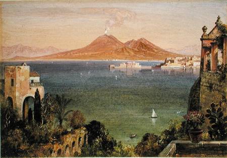 Vesuvius and Castel del Oro, Naples, seen from Villa Cedroni, Posillippo  paper laid on a Edward William Cooke