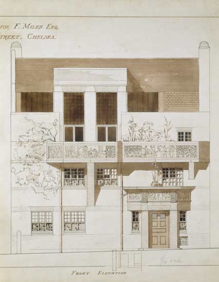 Front Elevation of Studio and House for Frank Miles (1852-91), Tite Street, Chelsea a Edward William Godwin
