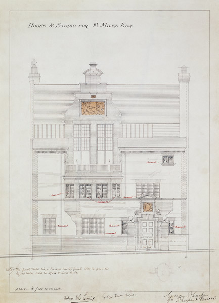 Working drawing for House and Studio for F. Miles Esq, Tite Street, Chelsea a Edward William Godwin