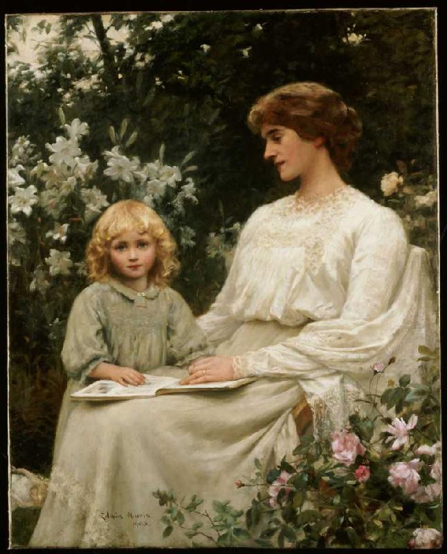 Mutter und Tochter beim Lesen eines Buches. a Edwin Harris