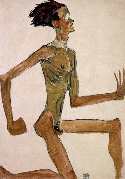 Portrait of a kneeling man. a Egon Schiele
