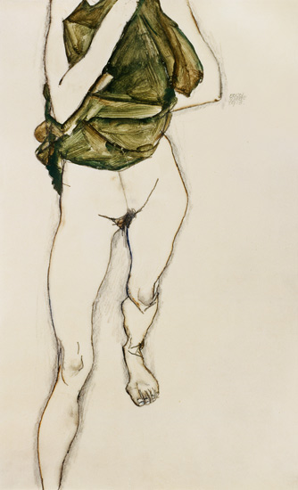 Striding torso in a green shirt. a Egon Schiele