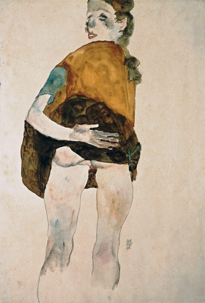 Stationary girl with an elevated skirt. a Egon Schiele