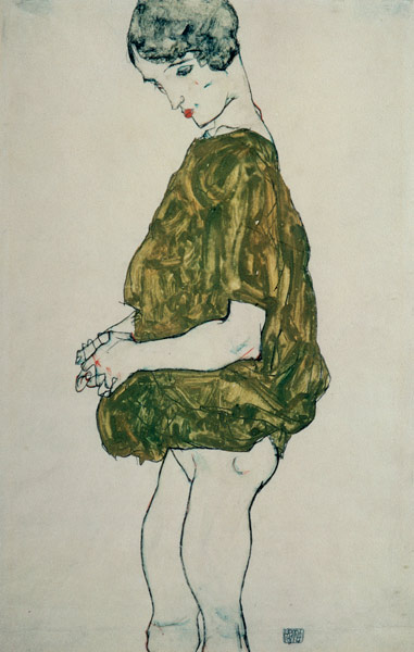 Stationary woman with folded hands a Egon Schiele