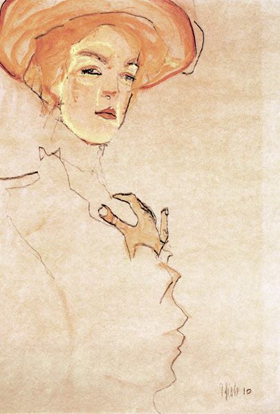 Lady with an orange-coloured hat a Egon Schiele