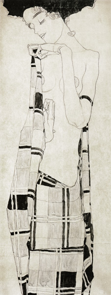Ragazza in piedi con tessuto a quadri a Egon Schiele