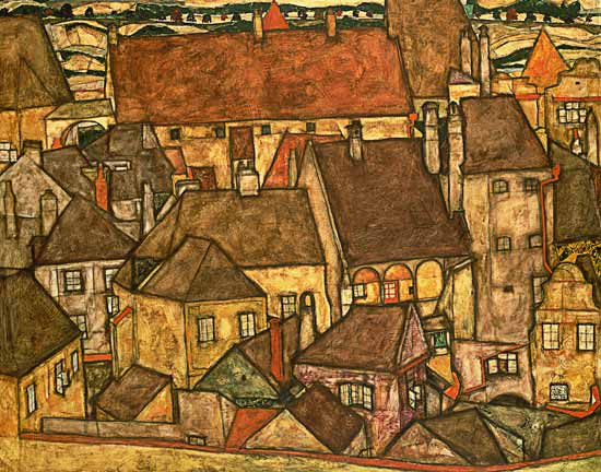Yellow town - Egon Schiele riproduzione stampata o copia dipinta a ...