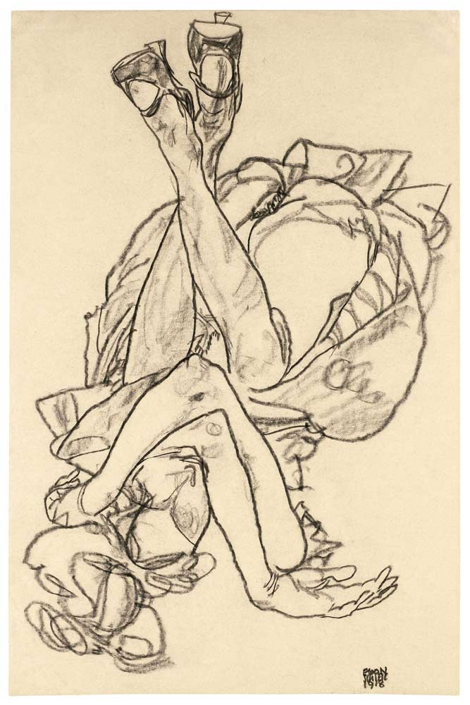 Girl lying on her back with crossed arms and legs a Egon Schiele