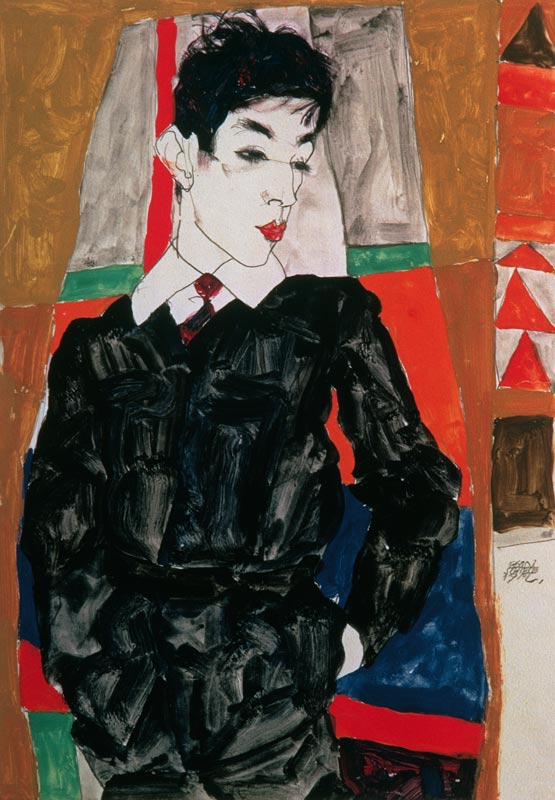 Erich Lederer in front of a window a Egon Schiele