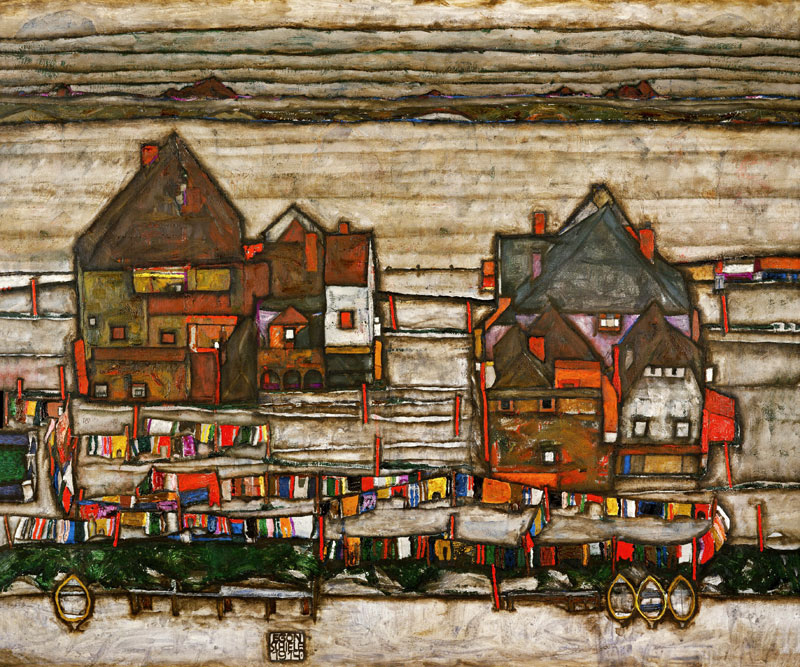 Häuser mit bunter Wäsche a Egon Schiele