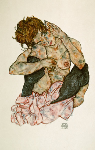 Nudo di ragazza accovacciata con guancia sul ginocchio destro a Egon Schiele