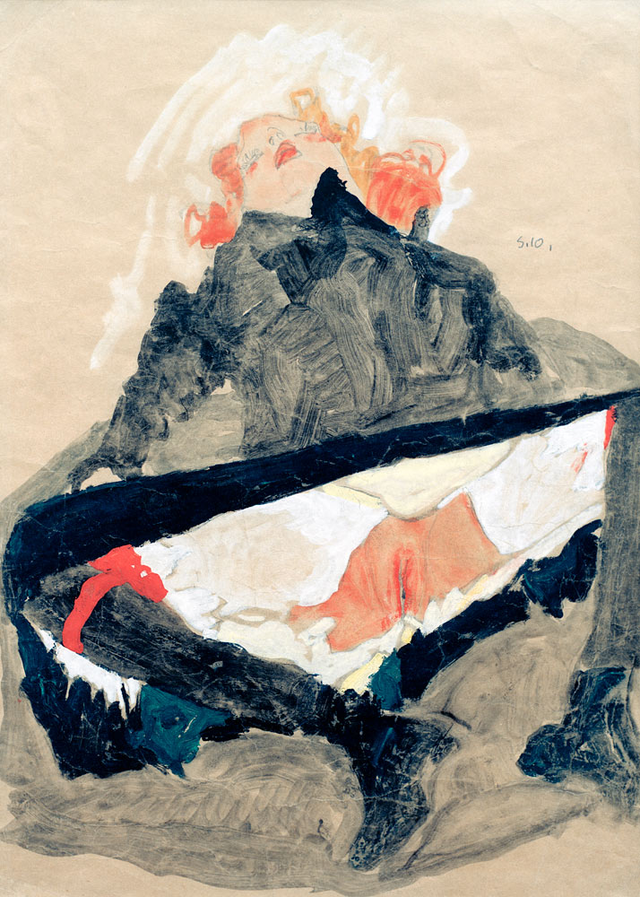 Girl in Black Dress with her Legs Spread a Egon Schiele