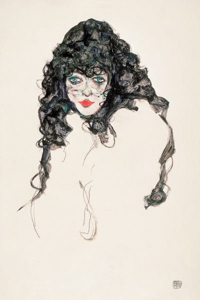 Girl head with open hair a Egon Schiele