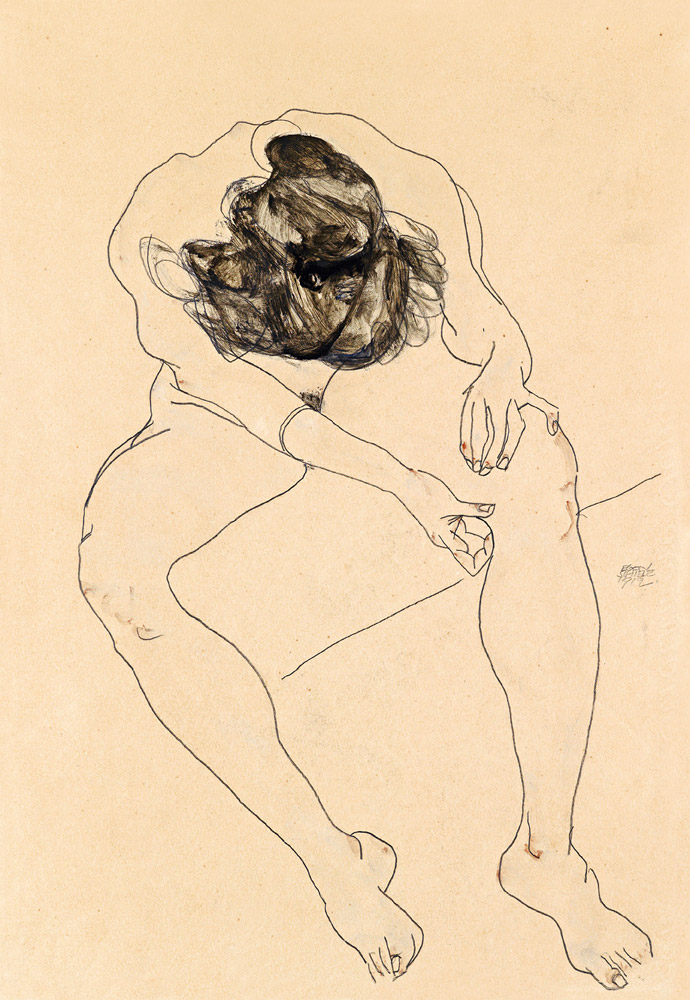 Seated female nude a Egon Schiele