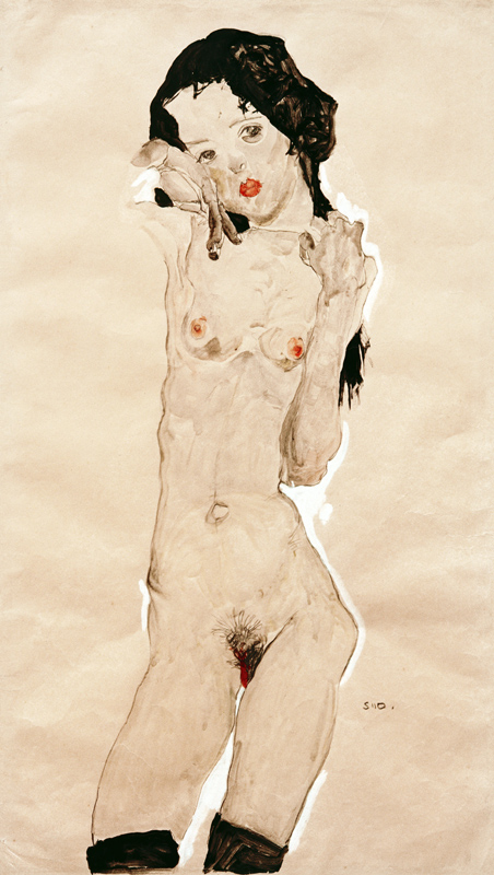 Black-haired girl act, stationary a Egon Schiele