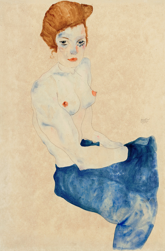 Seated blue nude a Egon Schiele