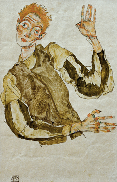 Self-Portrait with Striped Armlets - Egon Schiele come ...