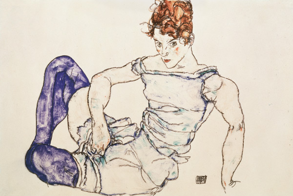 Sedentary woman with violet stockings a Egon Schiele