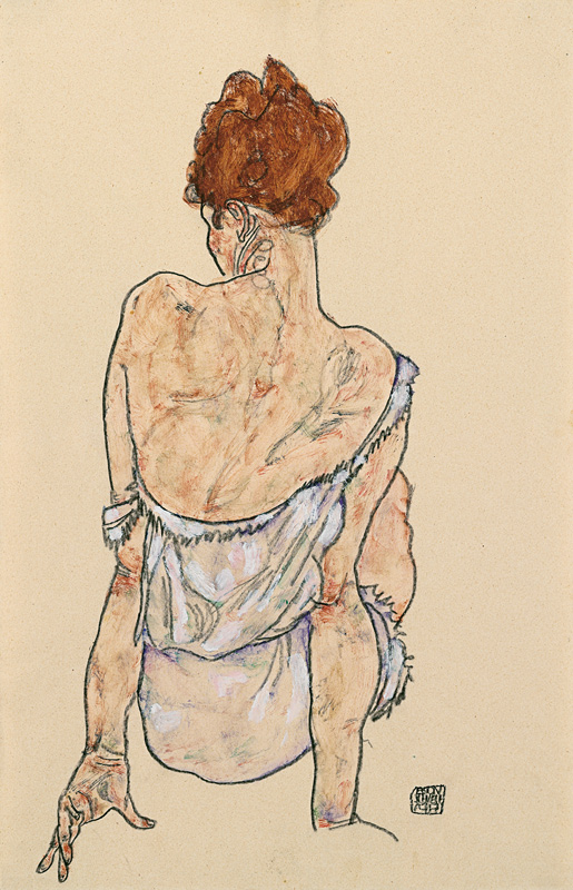 Sitzende in Unterwäsche, Rückenansicht. 1917 a Egon Schiele