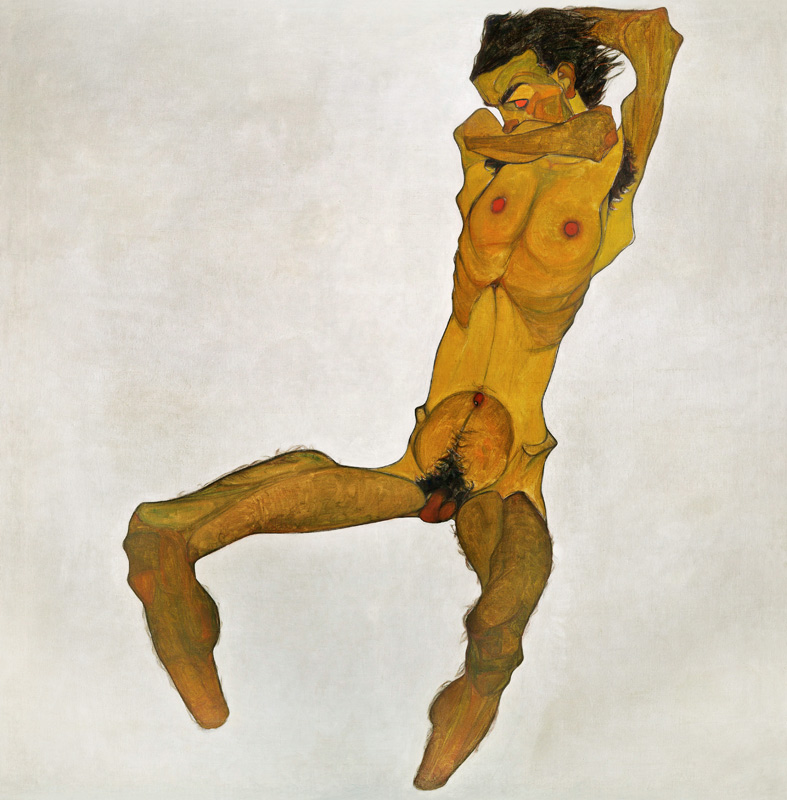 Sedentary masculine act (self-portrait) a Egon Schiele