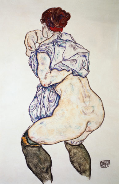Female half act with green stockings a Egon Schiele