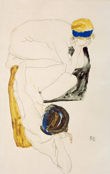 Two lying figures a Egon Schiele