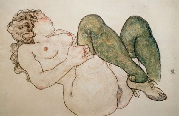 Nudo con calze verdi a Egon Schiele