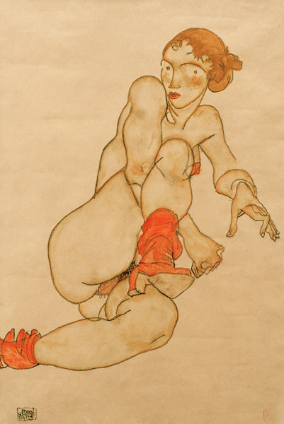 Nudo con gamba alzata a Egon Schiele