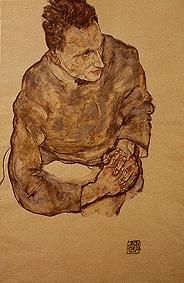 Portrait Karl Grünwald with clasped hands a Egon Schiele