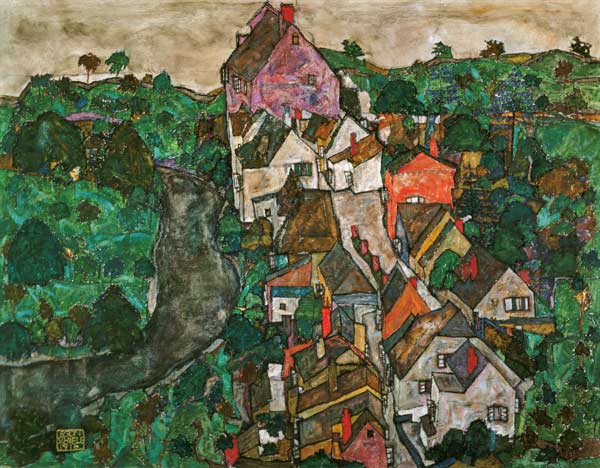 Landscape at Krumau a Egon Schiele