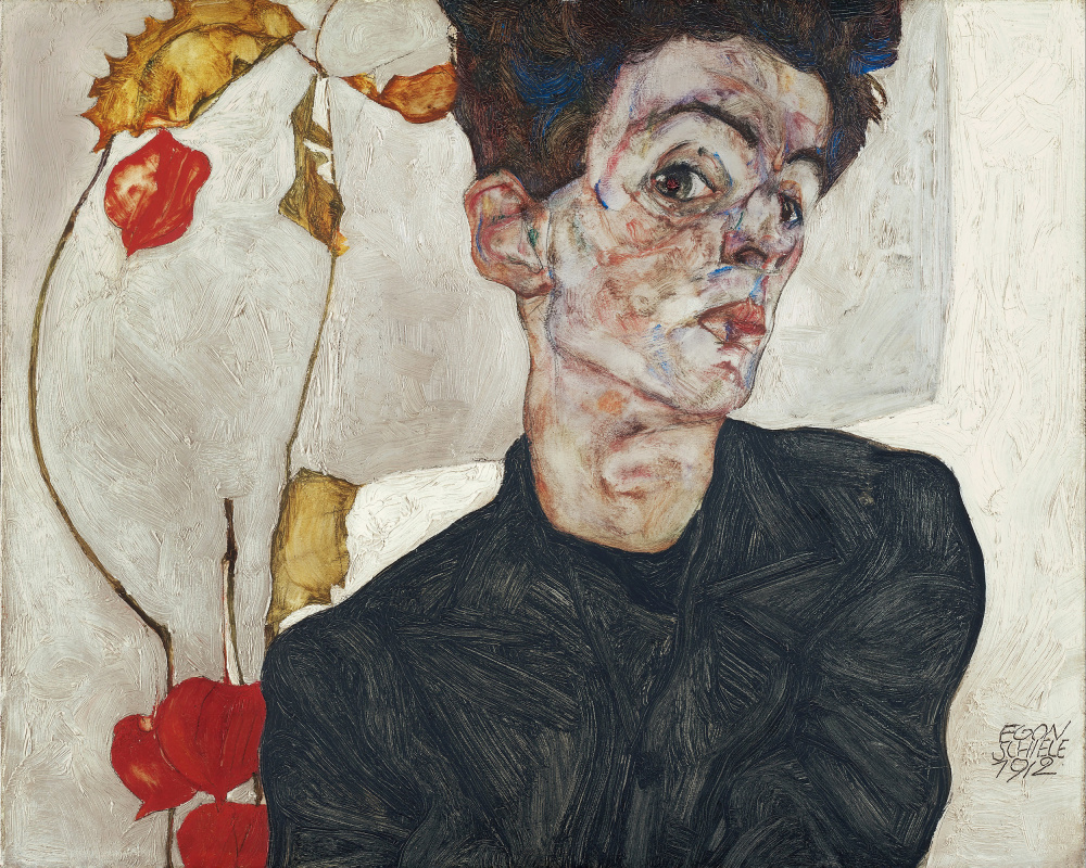Egon Schieles Self Portrait With Physalis 1912 a Egon Schiele