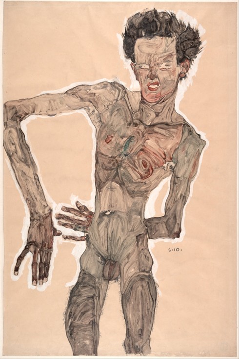 Nude Self-Portrait, Grimacing a Egon Schiele