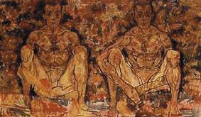 Squating man pair of (double alone picture) a Egon Schiele