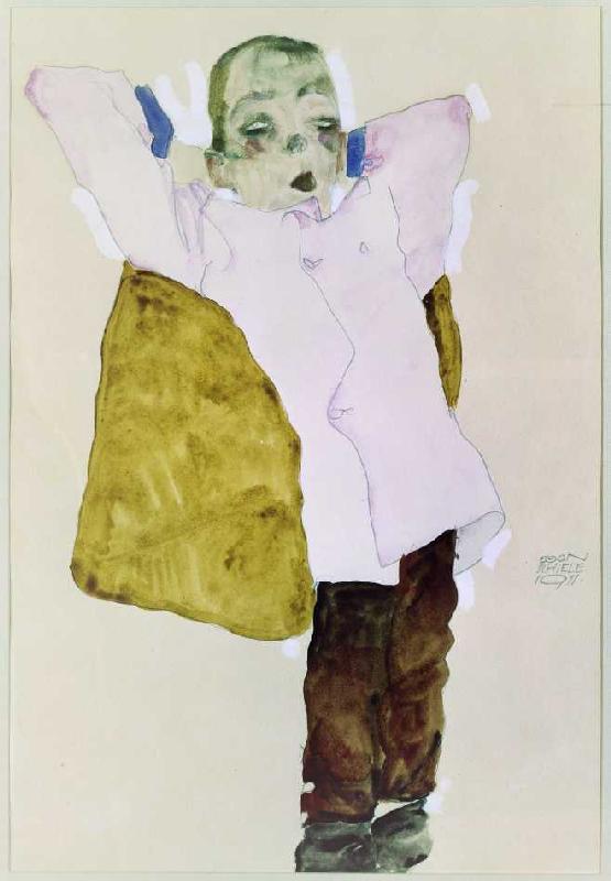Junger Mann mit rosa Jacke a Egon Schiele