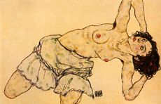 Donna inginocchiata mezza nuda a Egon Schiele