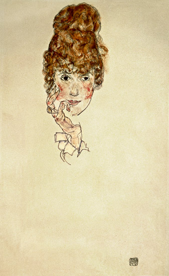 Portrait head Edith squints a Egon Schiele