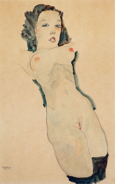 Reclining Nude with Black Stockings a Egon Schiele