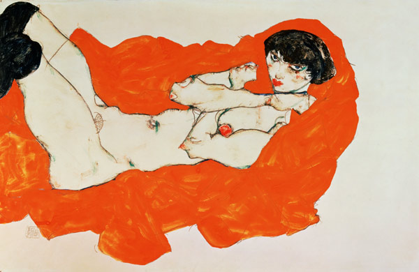 Lying act on orange coloured reason a Egon Schiele