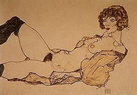 Lying act with green stockings a Egon Schiele
