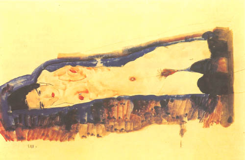 Lying act with black stockings a Egon Schiele