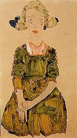 Young girl with a blue ribbon. a Egon Schiele