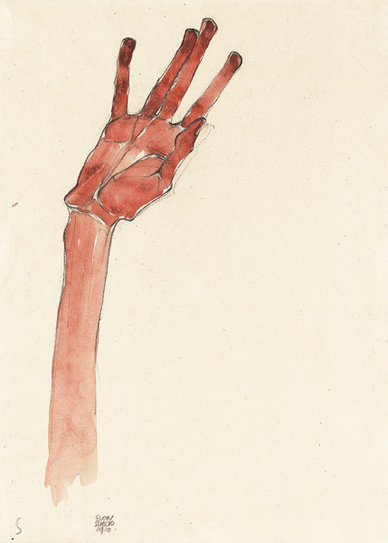 Raised red hand a Egon Schiele