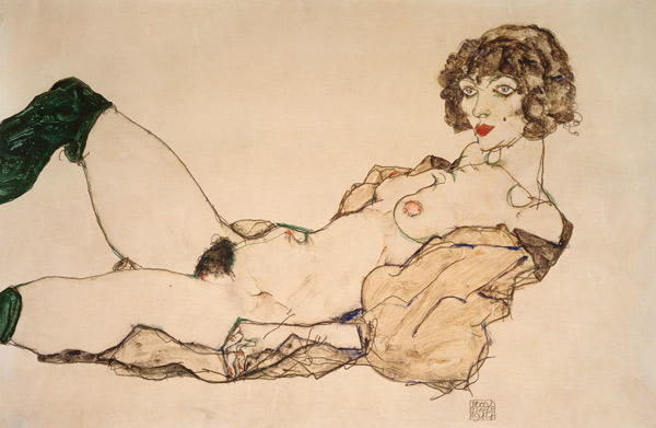 Reclining Nude in Green Stockings a Egon Schiele